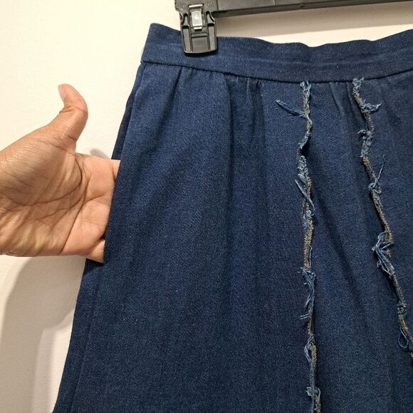 Vintage Liz E Parker Old West Praire Boho Denim Frayed Maxi Skirt Texas Sz 12 - Picture 10 of 15